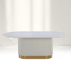 Panoso Carrara Marble Top Dining Table with Wood Reeded Base