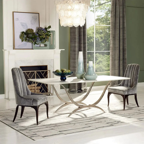 Chorda 84" Rectangular Dining Table Iron Base, Stoneware Tabletop