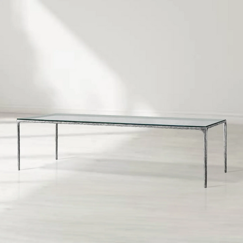 Thaddeus Rectangular Glass Dining Table with Tempered Glass Top Metal Frame