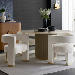 Canodi Marble Top Dining Table with Wood Fluted Base