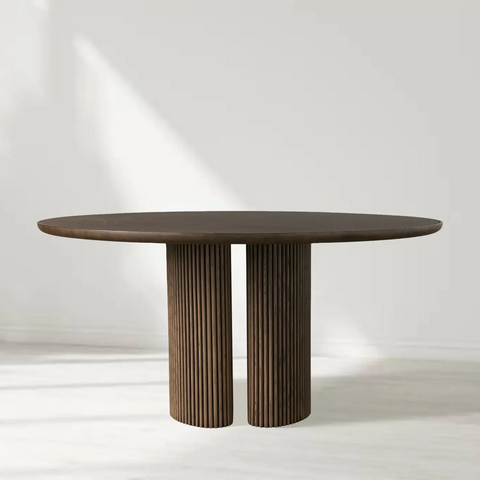 Aster Oak Wood Round Dining Table With Natural Marble Top