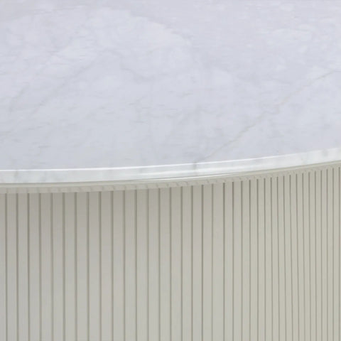 Panoso Carrara Marble Top Dining Table with Wood Reeded Base