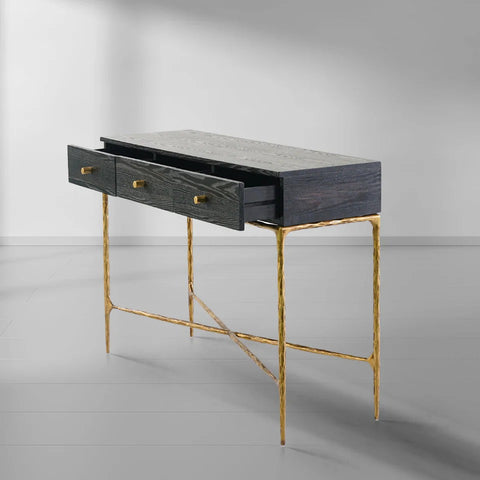 Hand-Forged Vintage Industrial Desk with 3 Drawers