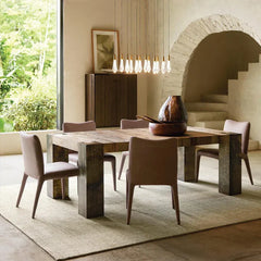 Telluride Mexican Oak Dining Table With Naturally Oxidized Steel Base