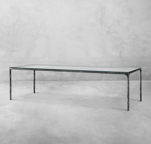 Thaddeus Rectangular Glass Dining Table with Tempered Glass Top Metal Frame
