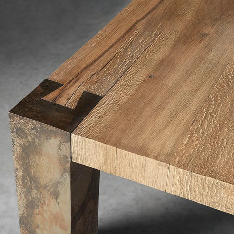 Telluride Mexican Oak Dining Table With Naturally Oxidized Steel Base