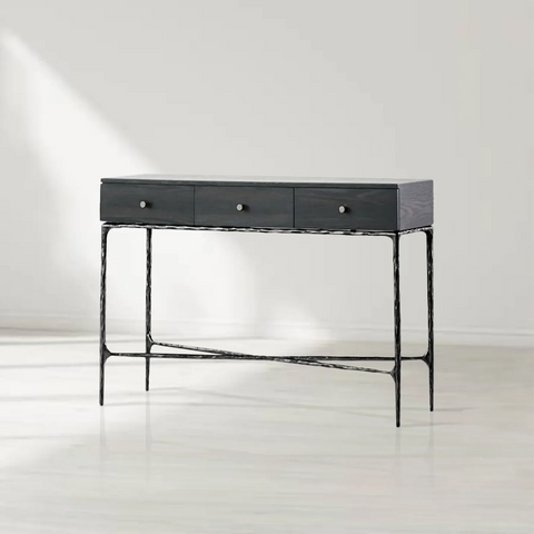 Hand-Forged Vintage Industrial Desk with 3 Drawers