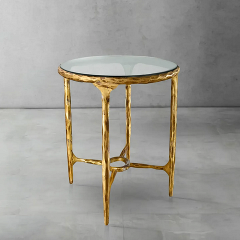 Thaddeus Glass 18" 22" Round Side Table with Black Metal Base