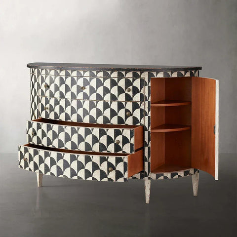 Andretta solid poplar wood drawer Cabinet With black and white geometric motif