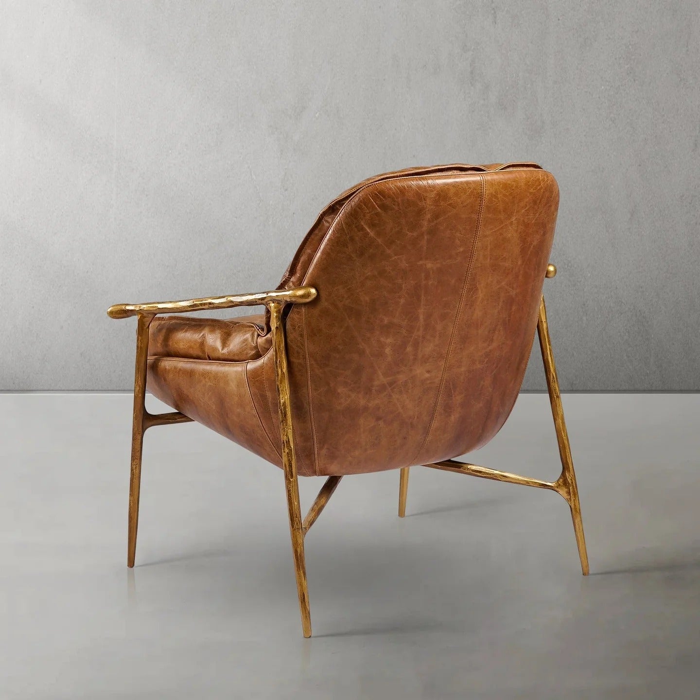 Thaddeus Artisan Brown Leather Accent Sofa Chair with Hand-Forged Metal Frame