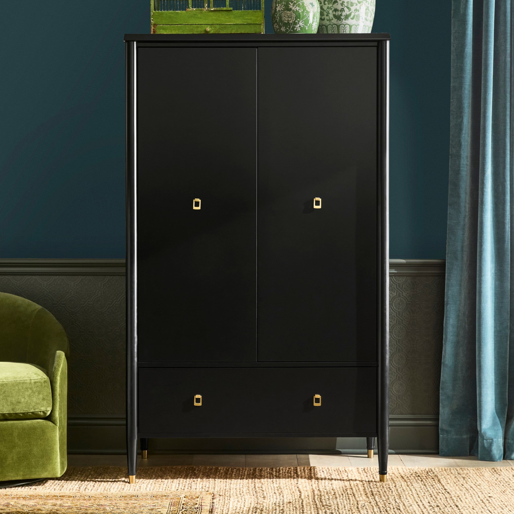 Lavenir French-Inspired Gloss Black Drawer Armoire