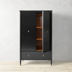 Lavenir French-Inspired Gloss Black Drawer Armoire