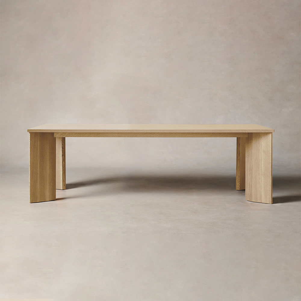 Yorn Wood Dining Table Angled Leg Design in White Oak or Walnut