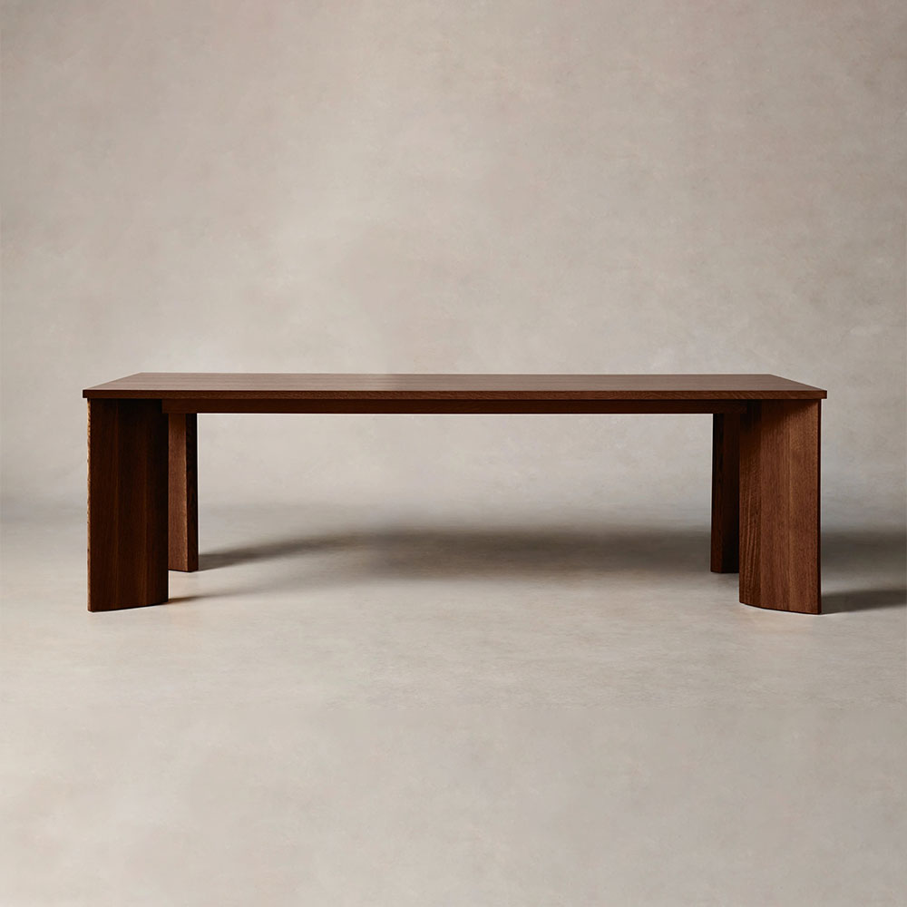Yorn Wood Dining Table Angled Leg Design in White Oak or Walnut