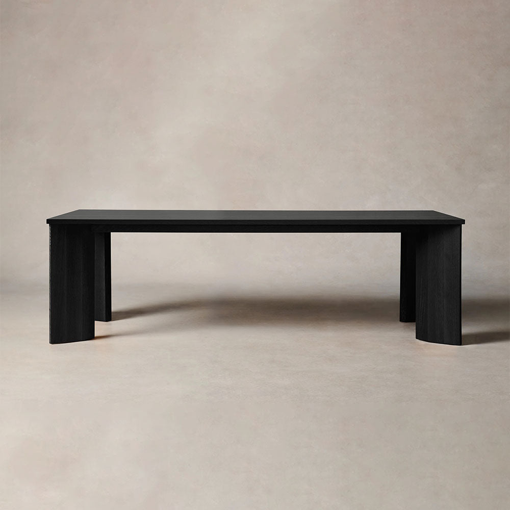 Yorn Wood Dining Table Angled Leg Design in White Oak or Walnut