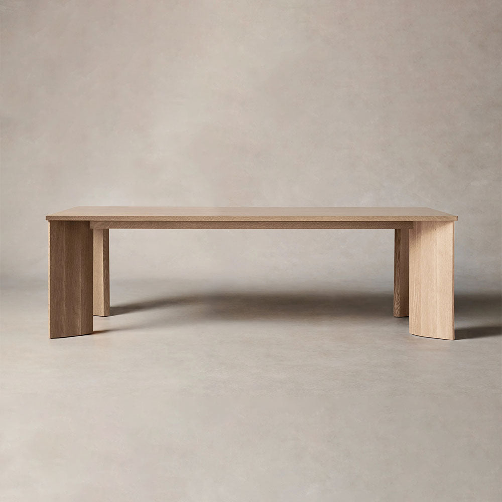 Yorn Wood Dining Table Angled Leg Design in White Oak or Walnut