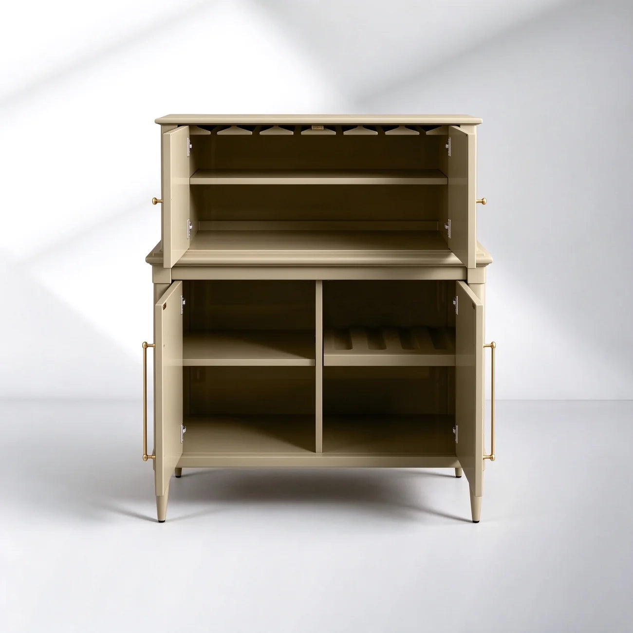 Oakleigh Reeded Bar Cabinet – Solid Wood with Brass Hardware