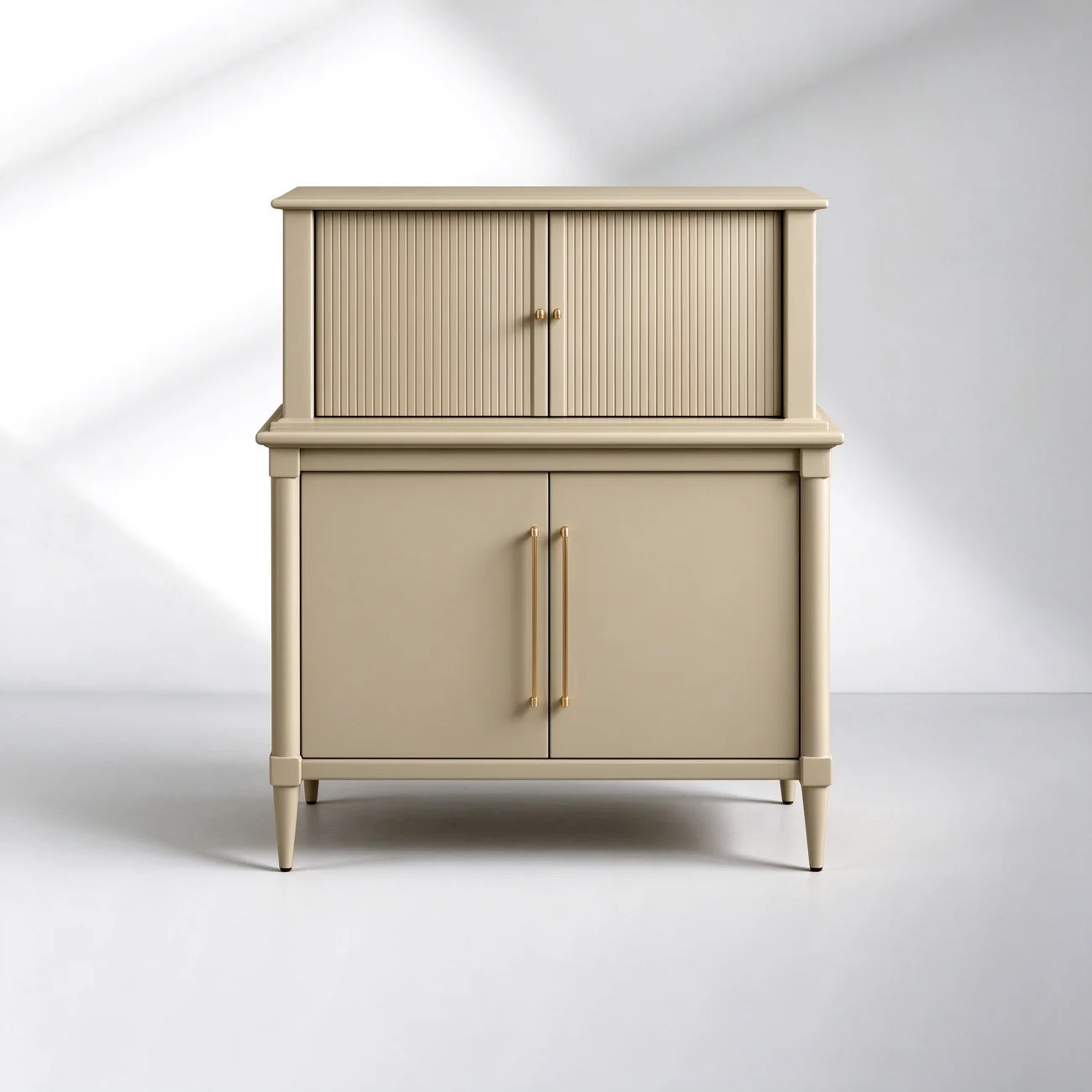 Oakleigh Reeded Bar Cabinet – Solid Wood with Brass Hardware