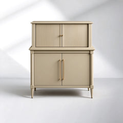 Oakleigh Reeded Bar Cabinet – Solid Wood with Brass Hardware
