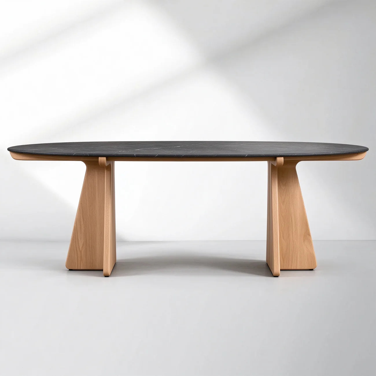Oval Marble Dining Table, 75"/90" with Wood Pedestal Base