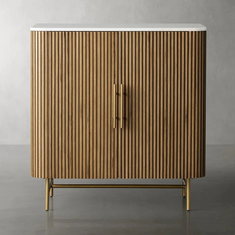 Finnley Small Stone Top Wood Bar Cabinet with Wine Rack