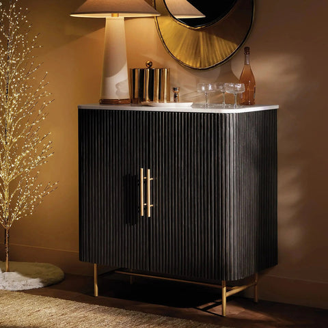 Finnley Small Stone Top Wood Bar Cabinet with Wine Rack