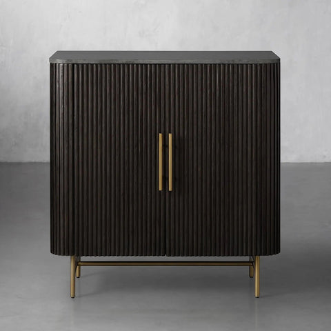 Finnley Small Stone Top Wood Bar Cabinet with Wine Rack