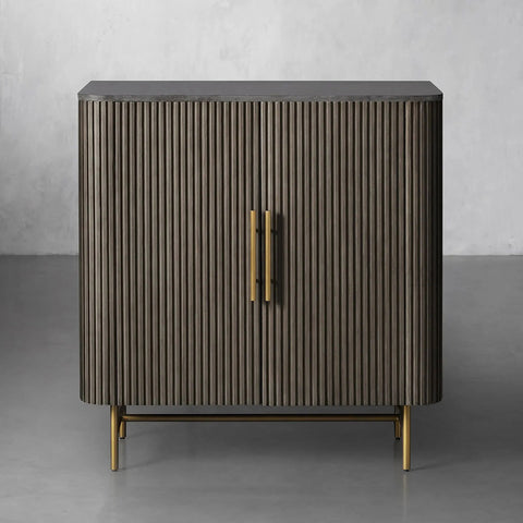 Finnley Small Stone Top Wood Bar Cabinet with Wine Rack