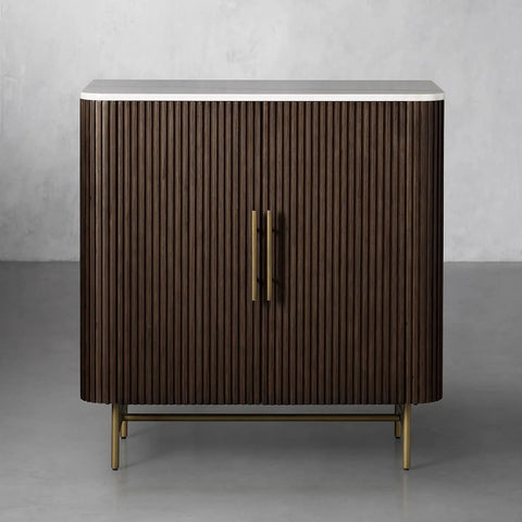 Finnley Small Stone Top Wood Bar Cabinet with Wine Rack