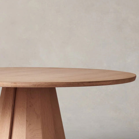 Brank Wood Round Dining Table With Faceted Cone Base