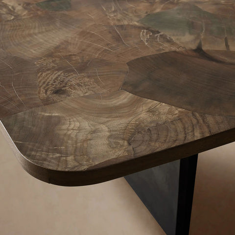 Polanco Wood Dining Table with Naturally Oxidized Steel panels Base