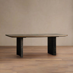 Polanco Wood Dining Table with Naturally Oxidized Steel panels Base