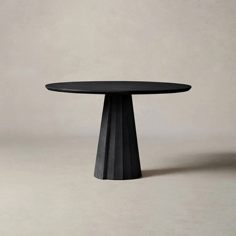 Brank Wood Round Dining Table With Faceted Cone Base