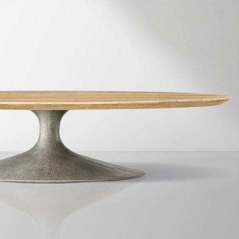 Aero Mid-Century Wood Oval Coffee Table with Steel Base