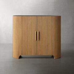 Astor Marble Top Hall Chest Oak Wood Sideboards Reeded Entrance Storage Cabinet