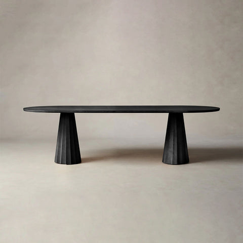 Brank Oval Dining Table Faceted Cone Base with Beveled Edge Top