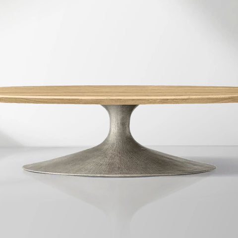 Aero Mid-Century Wood Oval Coffee Table with Steel Base