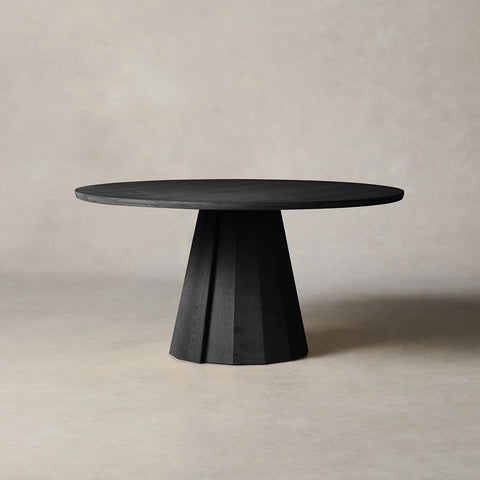 Brank Wood Round Dining Table With Faceted Cone Base