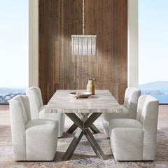 Petra Rectangle Dining Table marble & Petrified Wood Top with Iron Base