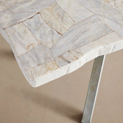 Petra Rectangle Dining Table marble & Petrified Wood Top with Iron Base