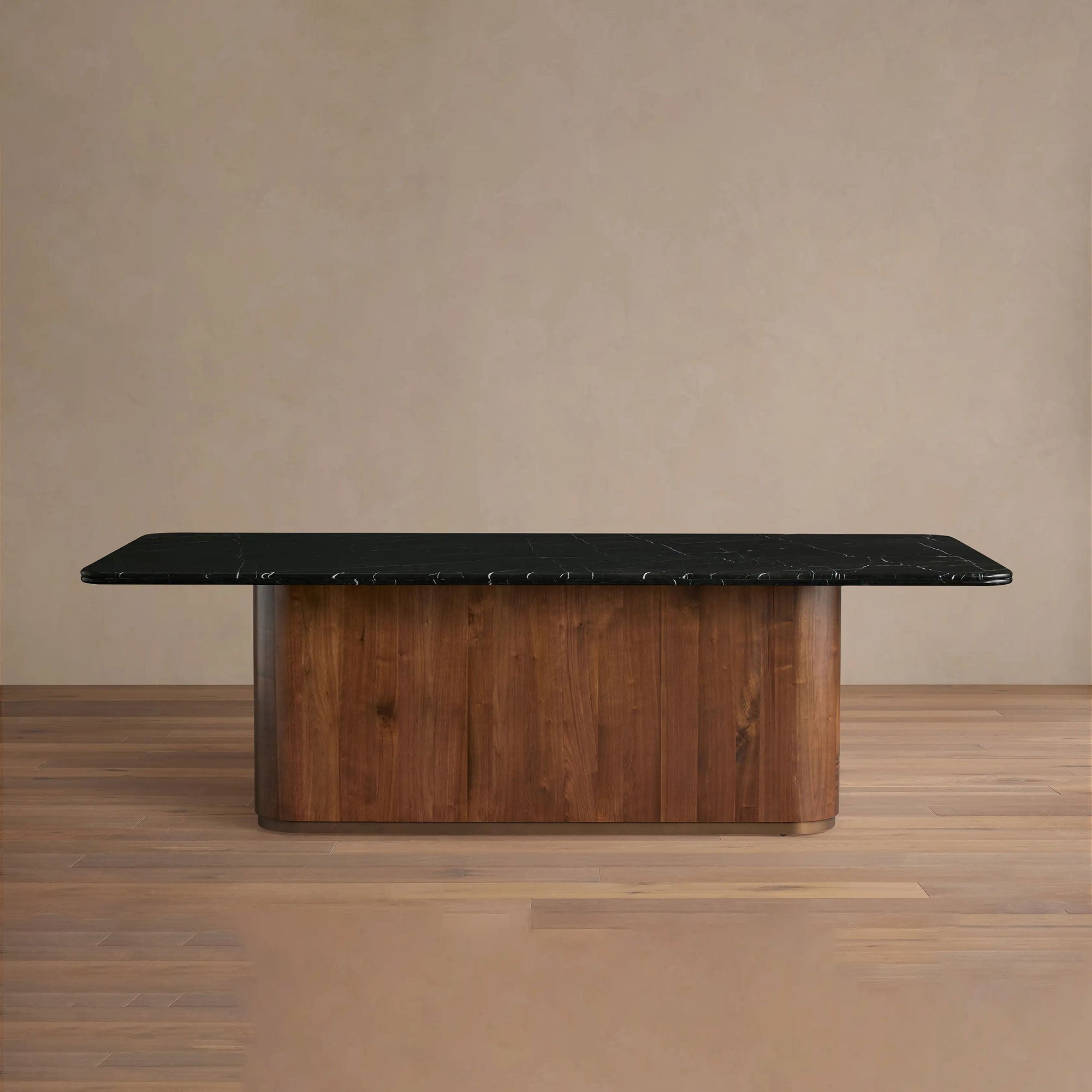 Caden Black Marquina Stone Top Dining Table American Walnut Wood Base