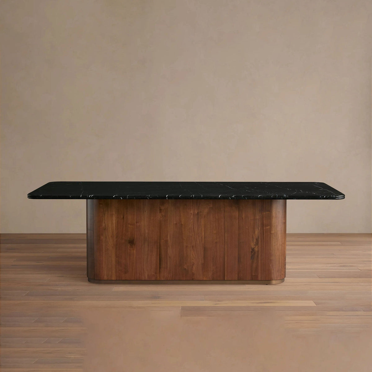 Caden Black Marquina Stone Top Dining Table American Walnut Wood Base