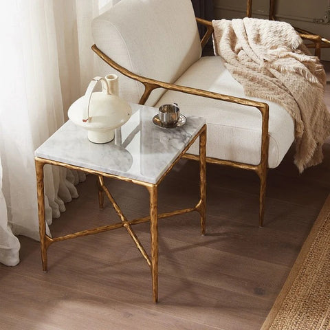 Thaddeus Black Square Side Table with Italian Marble Top