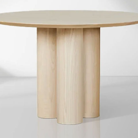 Reade Natural Ash Wood Round Dining Table with Sculptural Columnar Legs