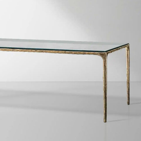 Thaddeus Rectangular Glass Dining Table with Tempered Glass Top Metal Frame
