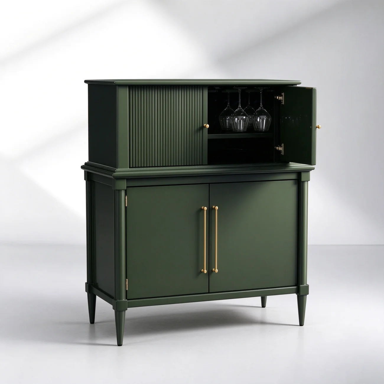 Oakleigh Reeded Bar Cabinet – Solid Wood with Brass Hardware