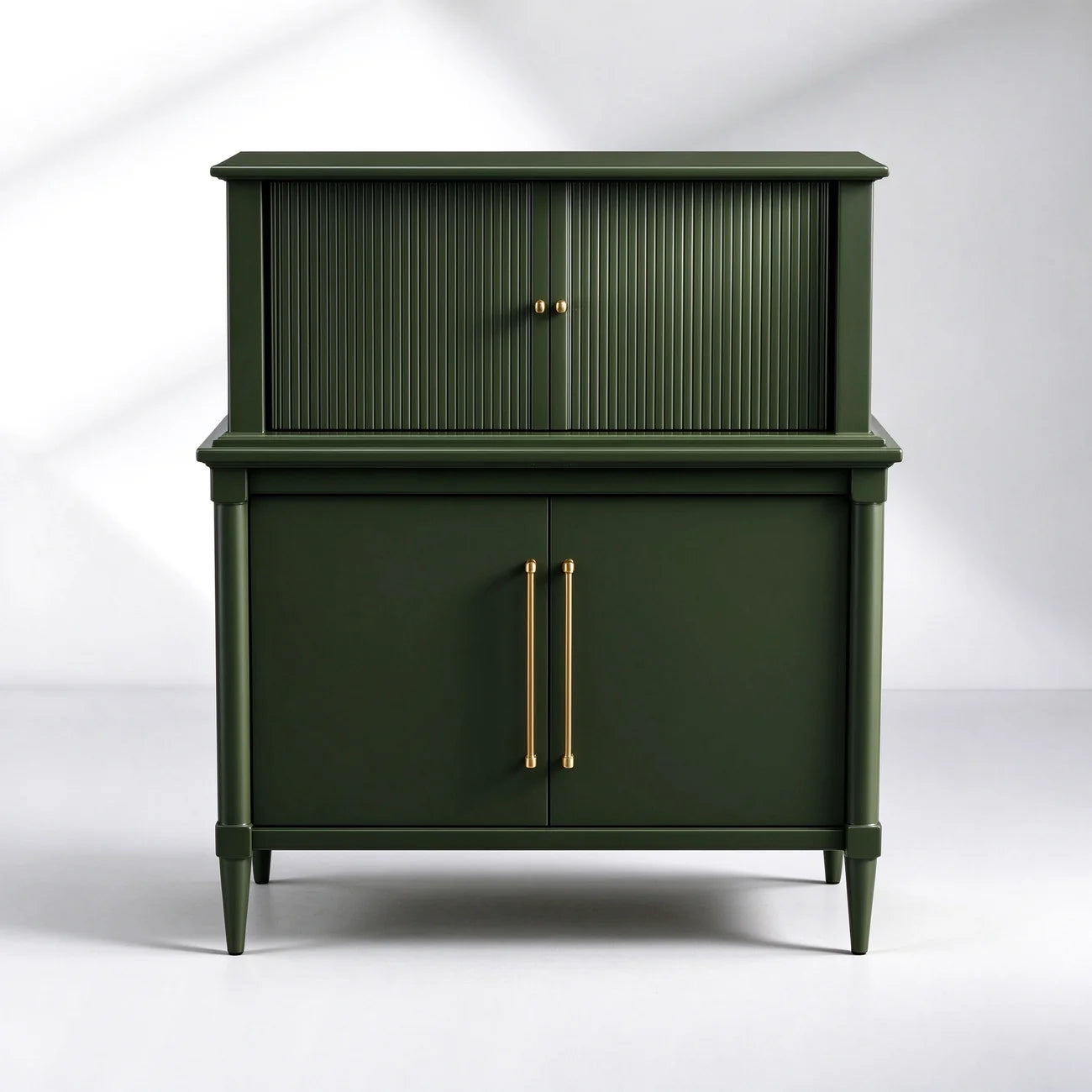 Oakleigh Reeded Bar Cabinet – Solid Wood with Brass Hardware
