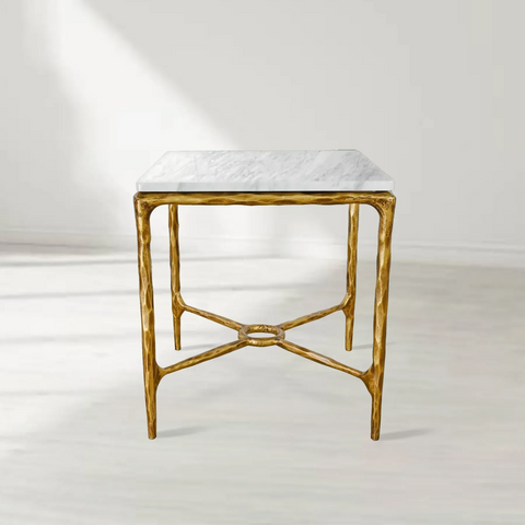 Thaddeus Black Square Side Table with Italian Marble Top