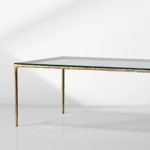 Thaddeus Rectangular Glass Dining Table with Tempered Glass Top Metal Frame