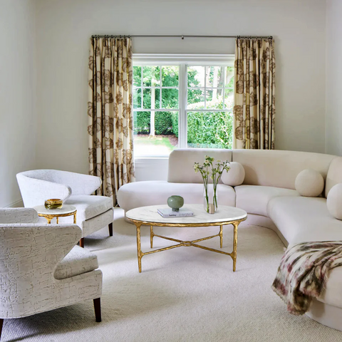 Thaddeus Gold Brass Round Coffee Table with Marble Top